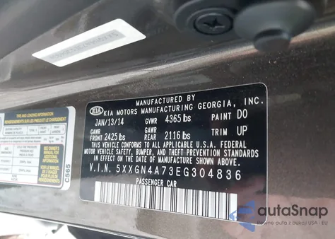 2014 Kia Optima Ex из США, поврежденный, VIN 5XXGN4A73EG304836